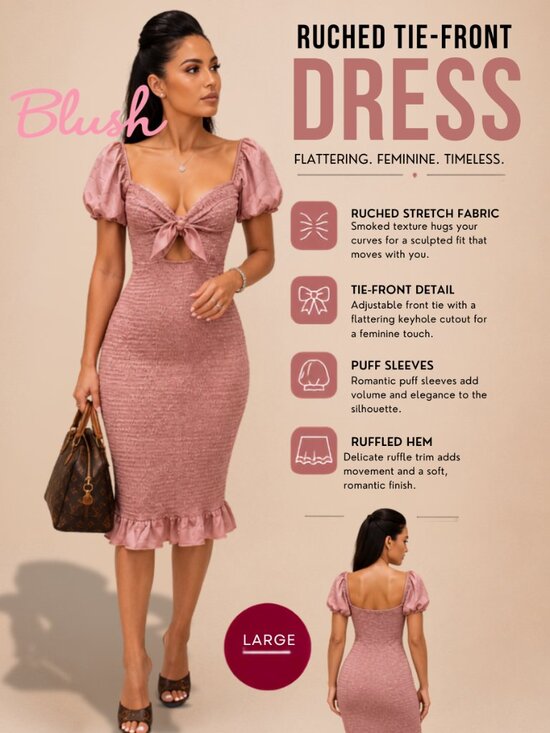 Blush Dresses & Skirts - BLUSH Dusty Rose Smocked Puff Sleeve Midi Dress Size L